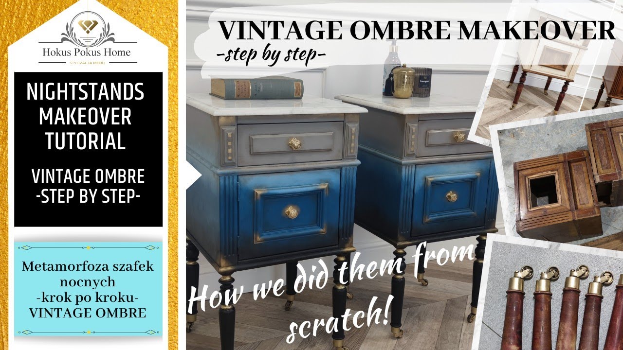 Metamorfoza szafek nocnych vintage ombre - krok po kroku! #cieniowanie #blending #vintage #szafka