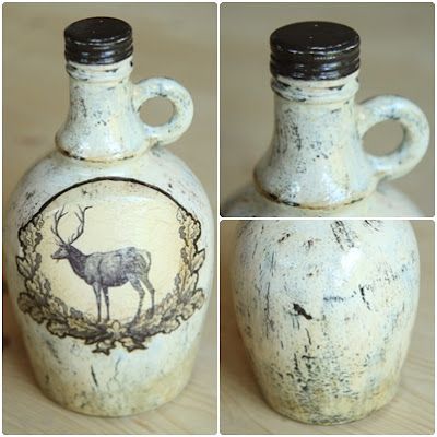 Butelka z jeleniem - decoupage serwetkowy + crackle - zdjęcie
